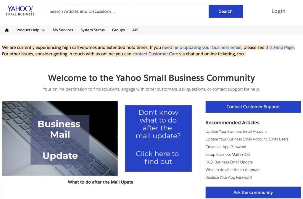 Yahoo Web Hosting's help center