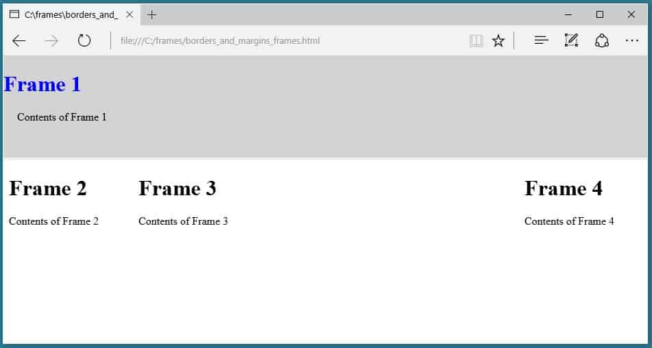 Frames with a margin applied to the top frame and the borders removed from the remaining three frames