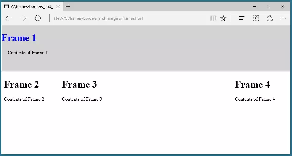 Frames with a margin applied to the top frame and the borders removed from the remaining three frames