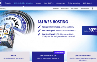 1&1 hosting page screenshot