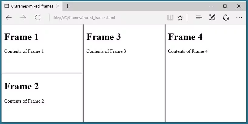 First column split vertically into two rows followed by two full-height columns