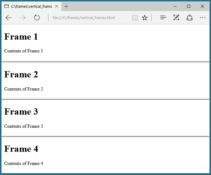 Frames arranged into rows