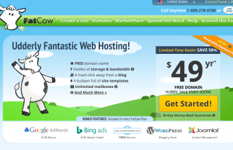 FatCow hosting homepage screenshot via HTML.com