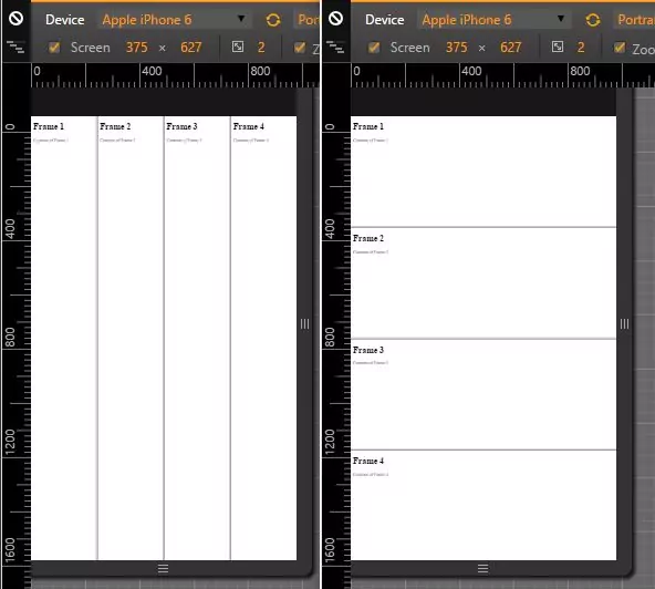 Comparison of how rows and columns render on a small screen