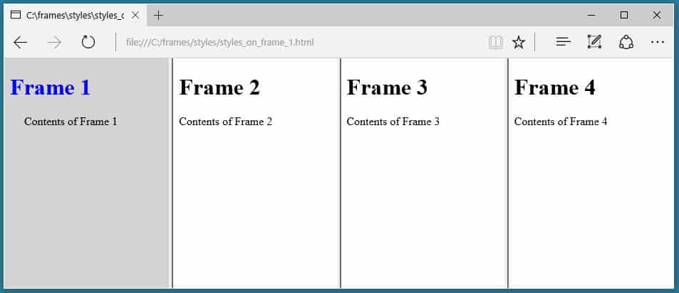 Four columns with styles applied to the first frame